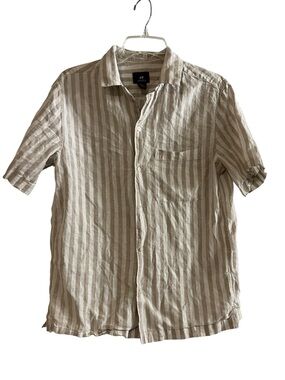 H&M Linen Blend Striped Short Sleeve Button-Up Shirt Beige Size S
